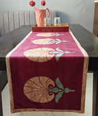 Decorative Blossom Print Maroon Velvet Table Runner 6 Seater Size 14" x 72"
