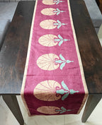 Decorative Blossom Print Maroon Velvet Table Runner 6 Seater Size 14" x 72"