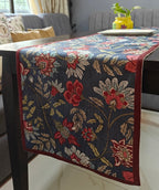 Decorative Floral Blossom Printed Denim Blue Velvet Table Runner 6 Seater Size 14" x 72"