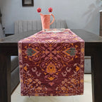 Decorative Carpet Design Print Wine Velvet Table Runner 6 Seater Size 14"x72"