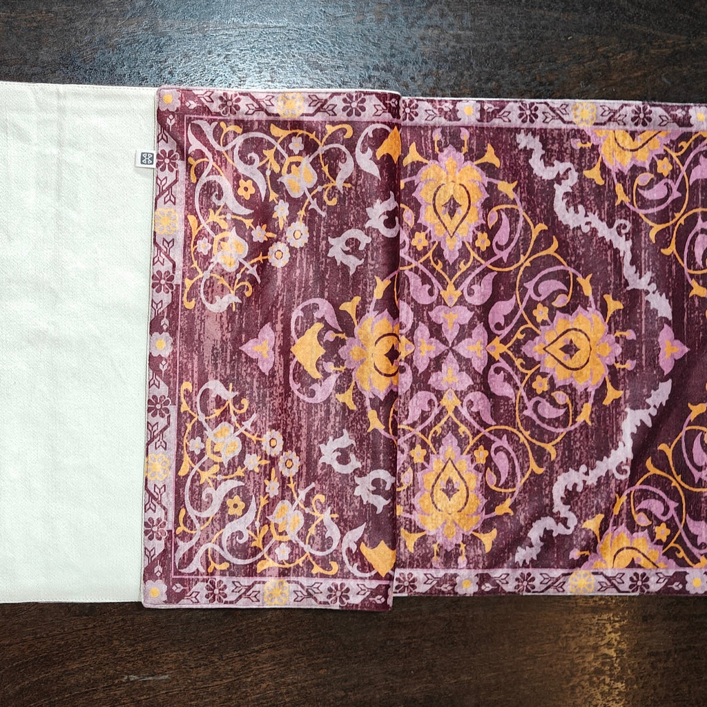 Decorative Carpet Design Print Wine Velvet Table Runner 6 Seater Size 14"x72"