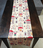 Decorative Mughal Motif Print Cream Velvet Table Runner 6 Seater Size 14" x 72"