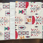 Decorative Mughal Motif Print Cream Velvet Table Runner 6 Seater Size 14" x 72"