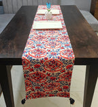 Sanganeri Allure Printed Pink And Blue Cotton Table Runner 6 Seater Size 13"X72"