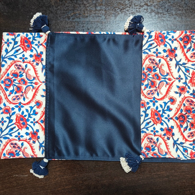 Sanganeri Allure Printed Pink And Blue Cotton Table Runner 6 Seater Size 13"X72"