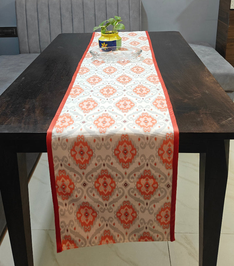 Heritage Ikat Design Printed Coral Polyester Canvas Table Runner Size 13"x72"