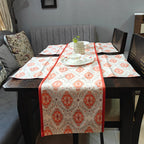 Heritage Ikat Design Printed Coral Polyester Canvas Table Runner Size 13"x72"