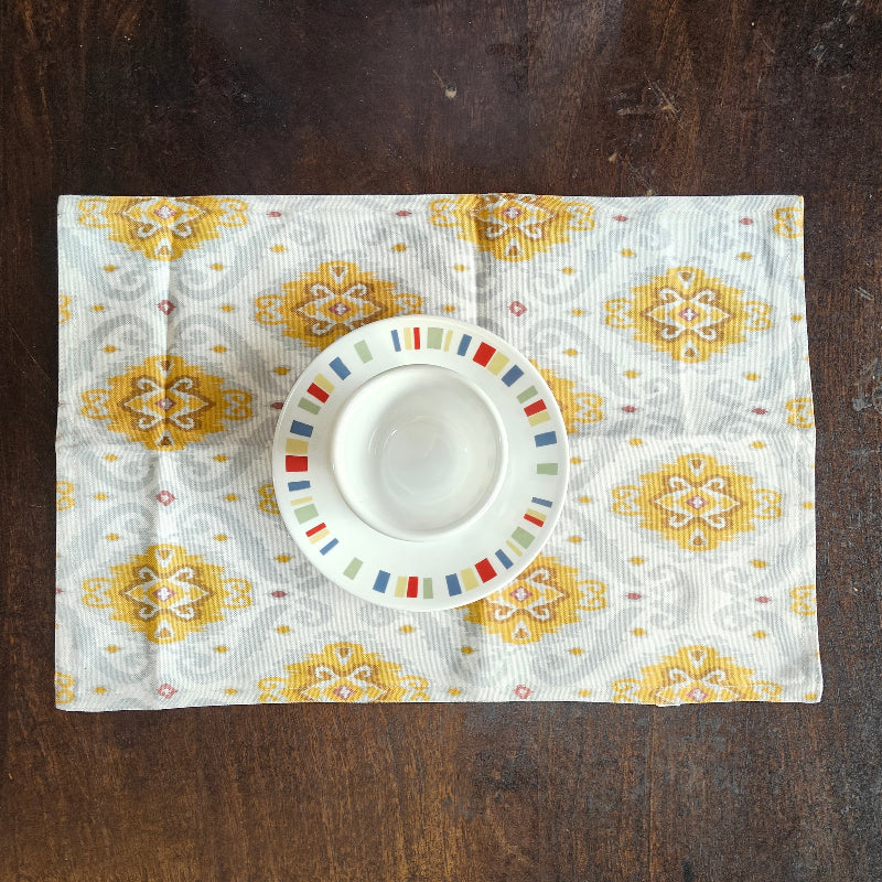 Heritage Ikat Design Printed Mustard Grey Polyester Canvas Table Runner Size 13"x72"