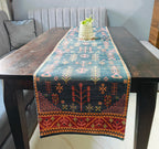 Decorative Printed Denim Blue Polyester Table Runner 6 Seater Size 14"X72"