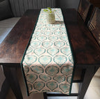Pan Magic Printed Cream Green Polyester Canvas Table Runner 4 Seater Size 13"x72"