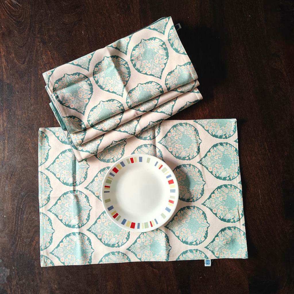 Pan Magic Printed Cream Green Polyester Canvas Table Runner 4 Seater Size 13"x72"