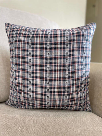 Classic Dobby Checks Yarn Dyed Blue Cotton Cushion Cover Size 16"x16"