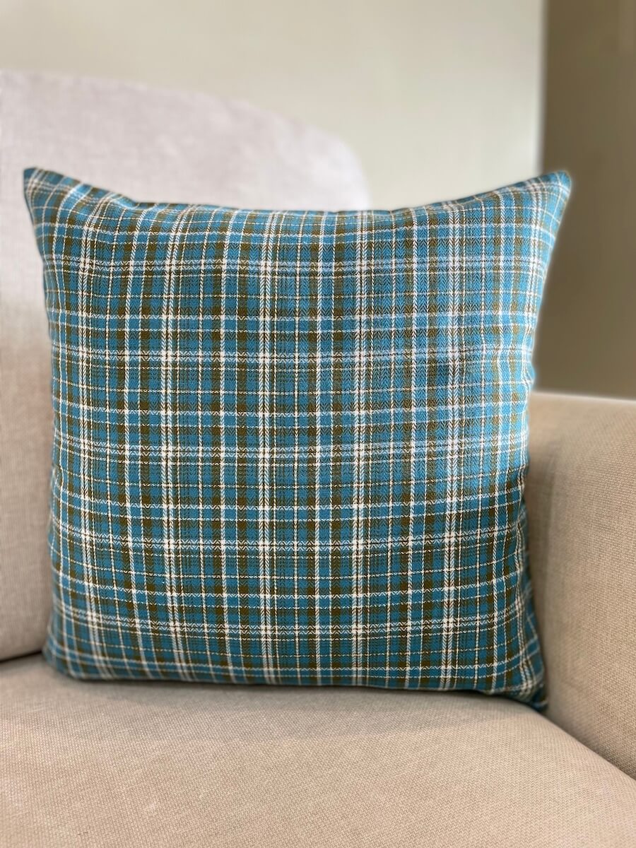 Classic Checks Yarn Dyed Blue Green Cotton Cushion Cover Size 16"x16"