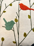 Hand Embroidery Chrupy Birds Cream Cotton Slub Cushion Cover Size 16"x16"
