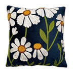 Hand Embroidery White Flower Glow Navy Blue Silk Velvet Cushion Cover Size 16"x16" Set of 2