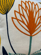 Hand Embroidery Spring Halo Cream Cotton Slub Cushion Cover Size 16"x16"