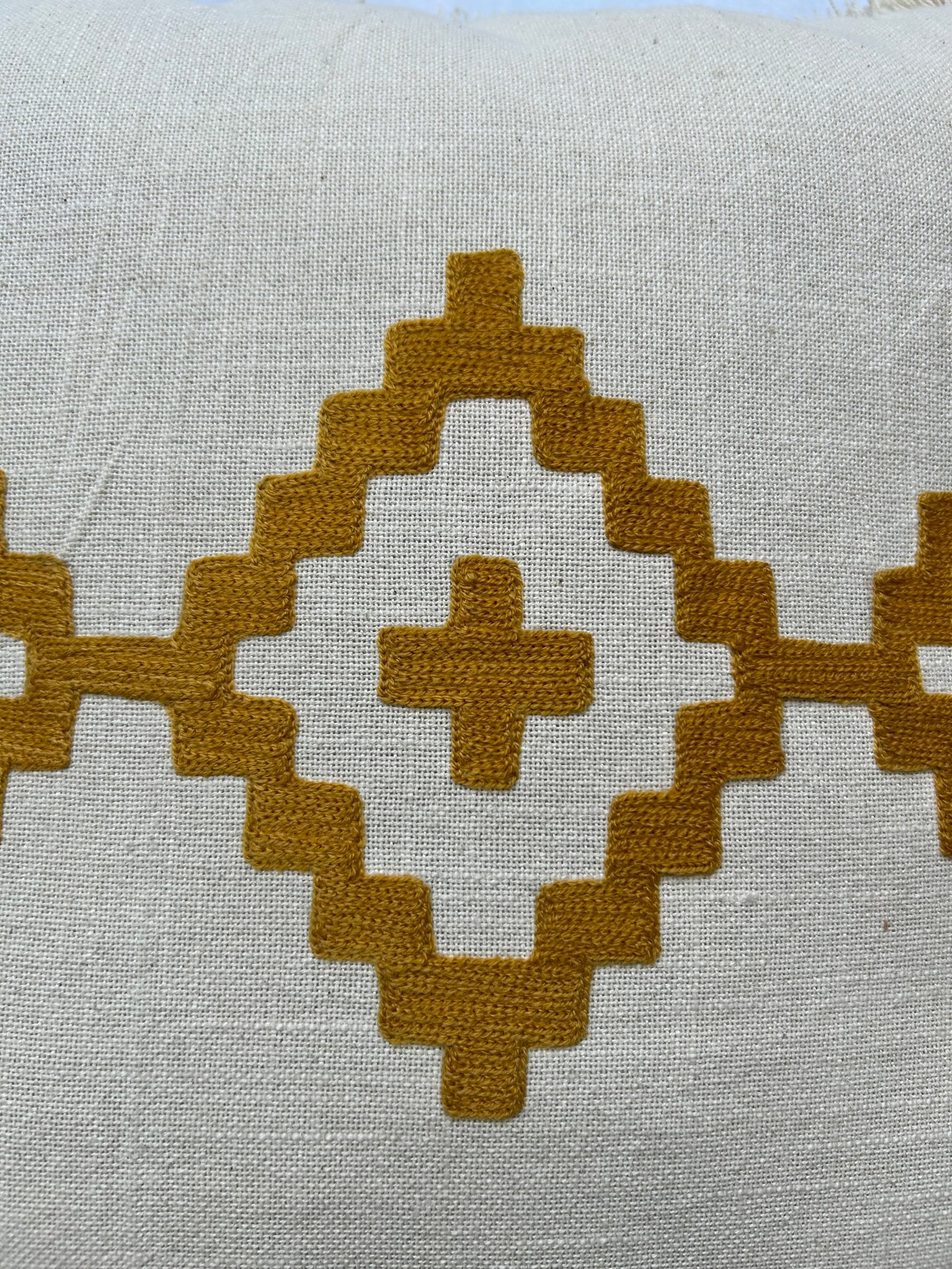 Hand Embroidery Aztec Boho Cream Cotton Slub Cushion Cover Size 16"x16"