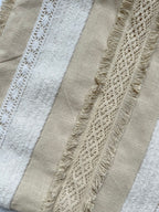 Crochet Lace Fringes Designer Cream Cotton Slub Cushion Cover Size 16"x16" Set of 2