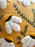 Hand Embroidery Sunshine Aster Mustard Cotton Cushion Cover Size 16"x16" Set of 2