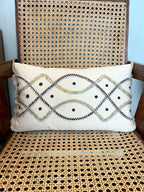 Hand Embroidery Interlace Design Cream Cotton Slub Lumbar Cushion Cover Size 12"x 20"