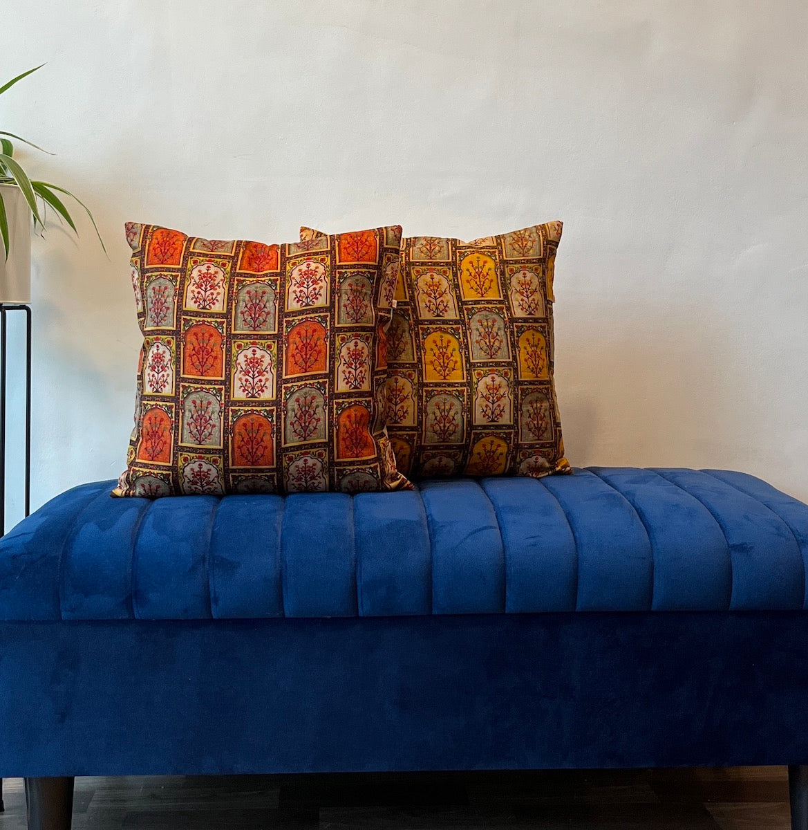 Classy Mughal Floral Design Printed Khadi Silk Cushion Cover - 16''x16" Size