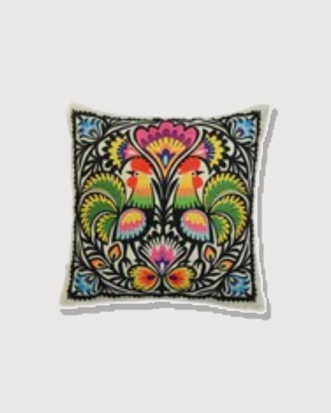 Decorative Polska Cock Print Art Silk Chenille Weave Multicolour Cushion Cover Size 16"x16"