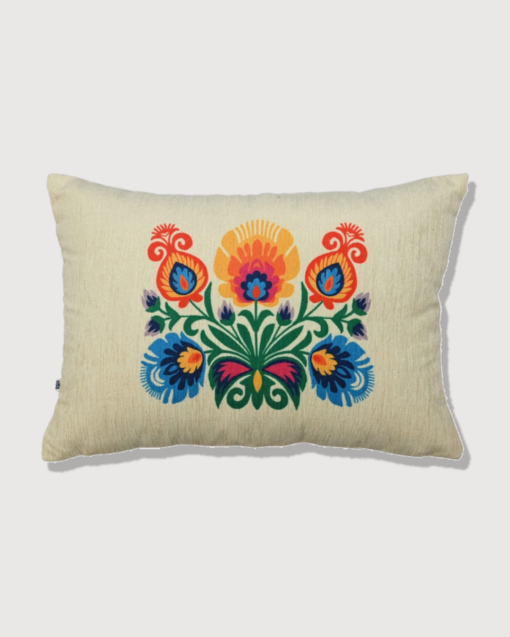 Classic Polaska Floral Printed Offwhite Polyester Lumbar Cushion Cover with filler 12 x 18 inch