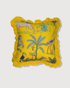 Wild Tropica Print Solid Yellow Frill Reversible Cotton Cushion Cover Size 16"x16" Set of 2