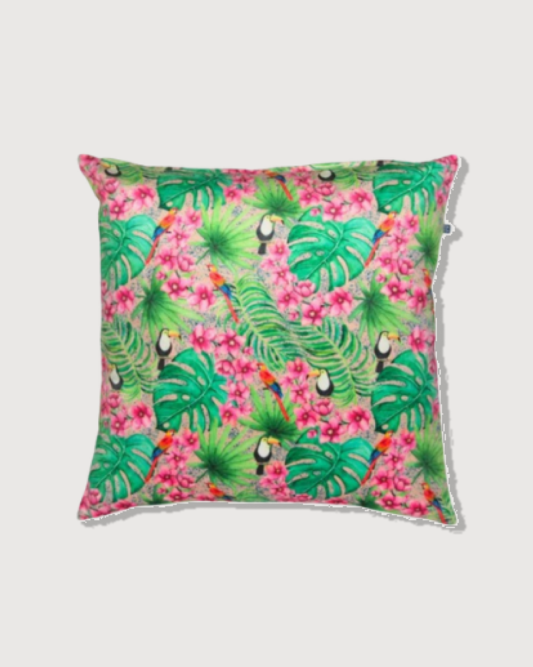 Tropical Bird Toucans Whimsy Printed Velvet Multicolour Cushion Cover 16" x 16"