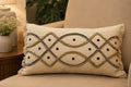 Handcrafted Decorative Embroidered Cream Cotton Lumbar Cushion Cover with filler 12 x 20