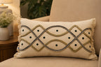 Handcrafted Decorative Embroidered Cream Cotton Lumbar Cushion Cover with filler 12 x 20