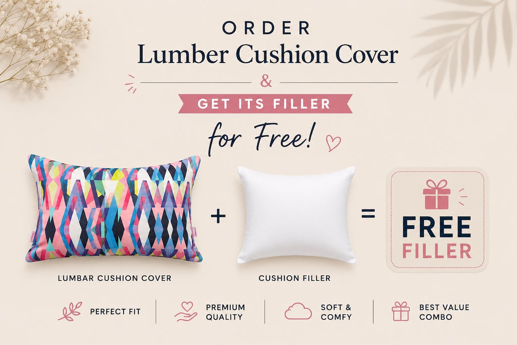 Abstract Printed Multicolour Polycanvas Lumbar Cushion Cover with filler 12 x 18 inch