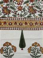 Kesari Phool Buti Jaipur - Hand Block - Printed - 100% Cotton -  Table Runner White-Musturd 13" x 72"