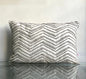 Hand Embroidered Metallic Zig Zag Lines Pattern Art Silk Cream Lumbar Cushion Cover Size 12"x18"