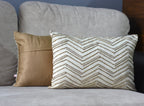 Handcrafted Decorative Cord Embroidered Cream Art Silk Lumbar Cushion Cover with filler 12 x 18 inch