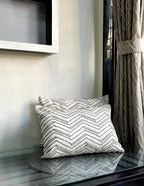 Handcrafted Decorative Cord Embroidered Cream Art Silk Lumbar Cushion Cover with filler 12 x 18 inch