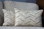 Handcrafted Decorative Cord Embroidered Cream Art Silk Lumbar Cushion Cover with filler 12 x 18 inch
