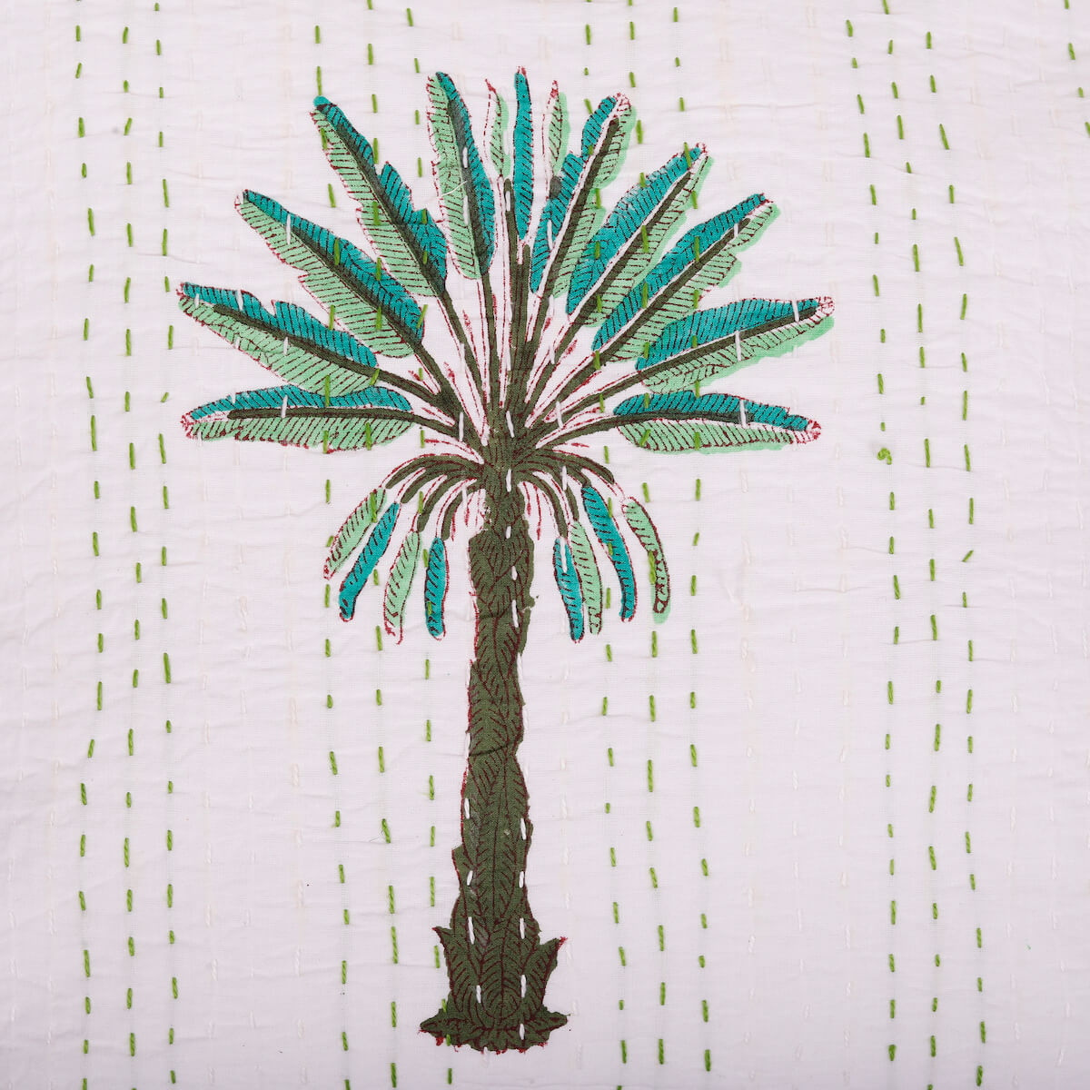 Hand Block Print Palm Tree Decorative Stitch Cotton Cushion Cover Size 16"x16"