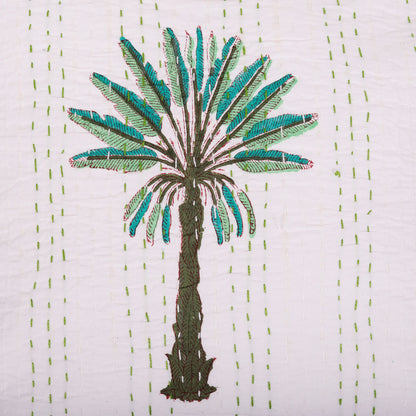 Hand Block Print Palm Tree Decorative Stitch Cotton Cushion Cover Size 16"x16"