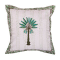 Hand Block Print Palm Tree Decorative Stitch Cotton Cushion Cover Size 16"x16"