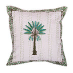 Hand Block Print Palm Tree Decorative Stitch Cotton Cushion Cover Size 16"x16"
