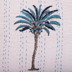 Hand Block Print Palm Tree Decorative Stitch Cotton Cushion Cover Size 16"x16"
