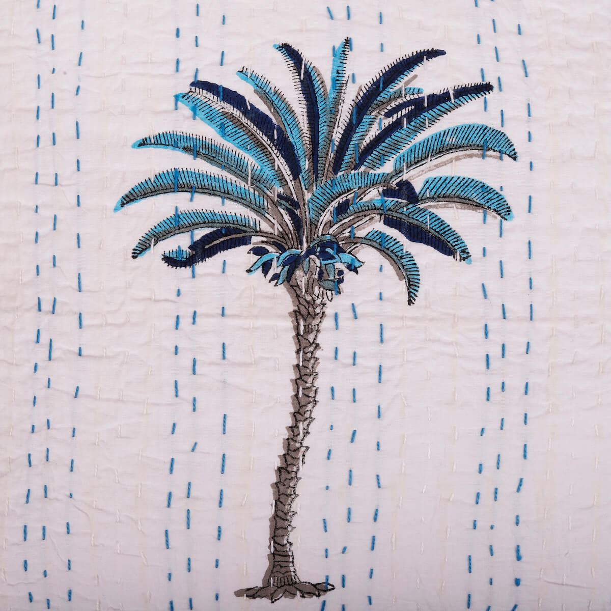 Hand Block Print Palm Tree Decorative Stitch Cotton Cushion Cover Size 16"x16"