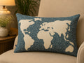 Classic World Map Printed Blue_Green Cotton Lumbar Cushion Cover with filler 12 x 18 inch