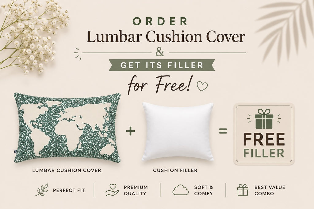 Classic World Map Printed Blue_Green Cotton Lumbar Cushion Cover with filler 12 x 18 inch