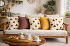 Hand Embroidered Minimal Marigold Mocha Triangle Cotton Cushion Cover Mustard Brown Set of 5 16 x 16 inch
