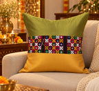 Cushion Cover 16 x 16 inches Handcrafted Festive Heritage Mirror-work and Embroidery Slub Silk