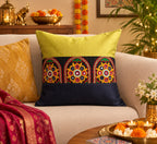 Cushion Cover 16 x 16 inches Handcrafted Festive Heritage Mirror-work and Embroidery Slub Silk