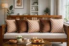 Heritage Motif Blossom Mocha Velvet Cushion Cover Brown Set of 5 16 x 16 inch