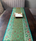 Mughal Bloom Brocade Traditional Festive Green Table Runner 14"x60"